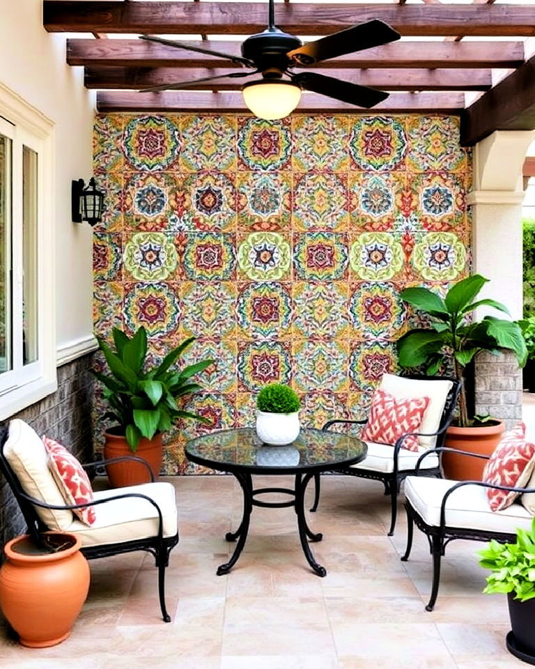painted tile wall for patio