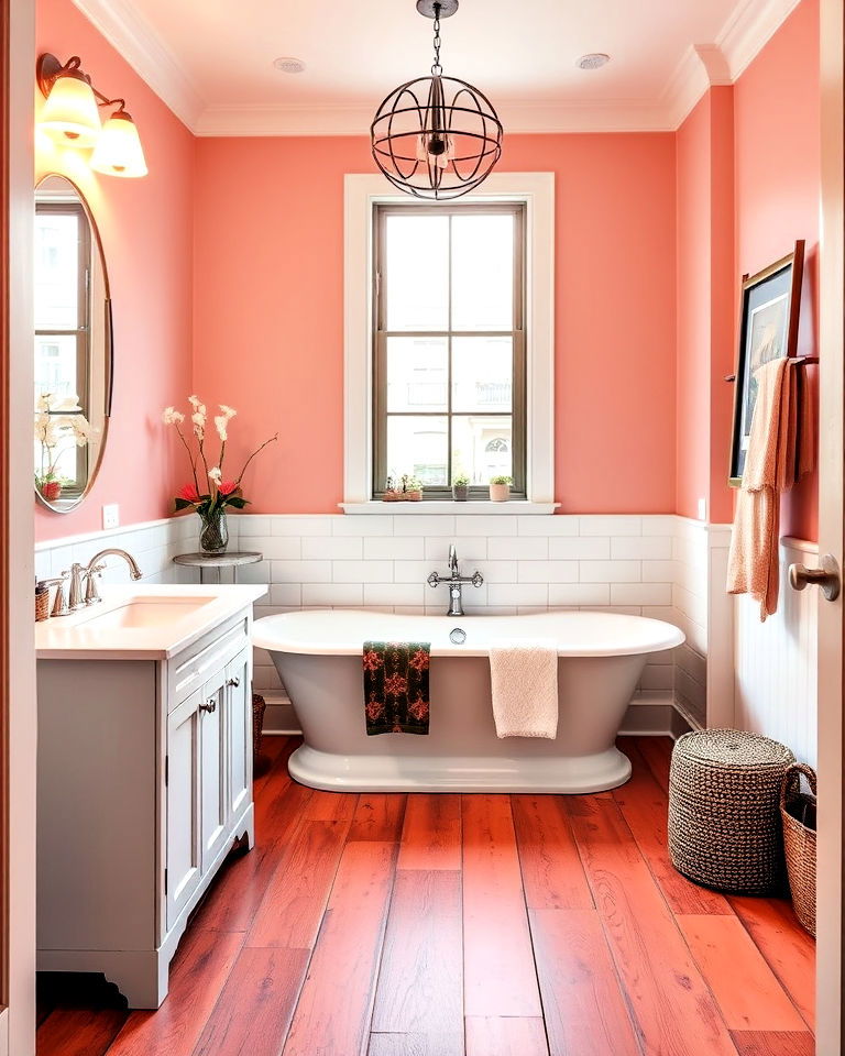 painted wood bathroom floor for a pop of color