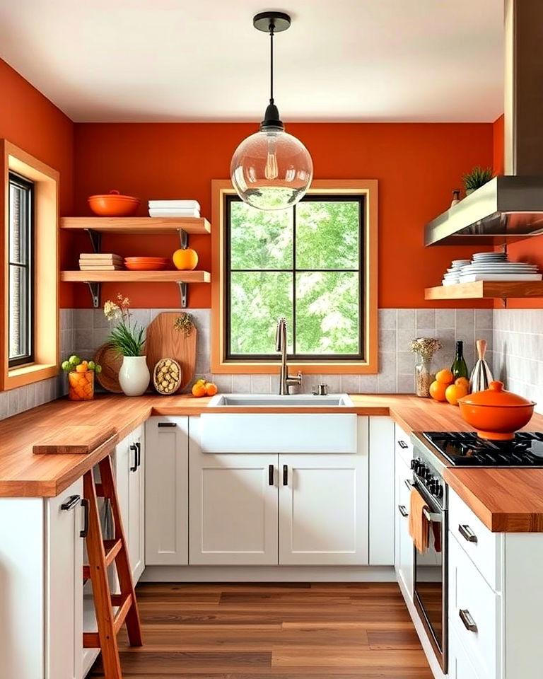 pair burnt orange with wood