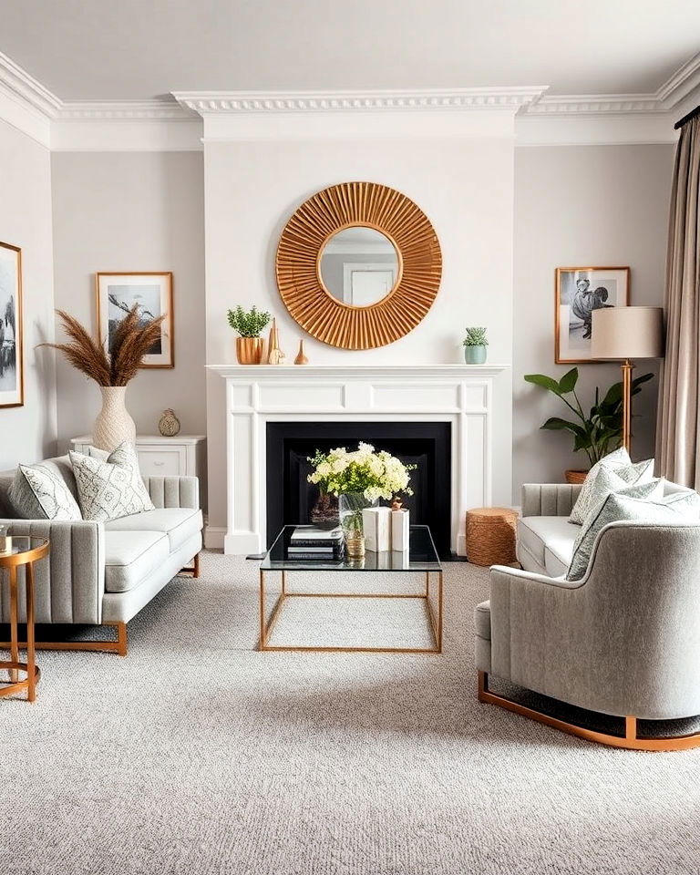 pair grey carpet with metallic accents for a glam look