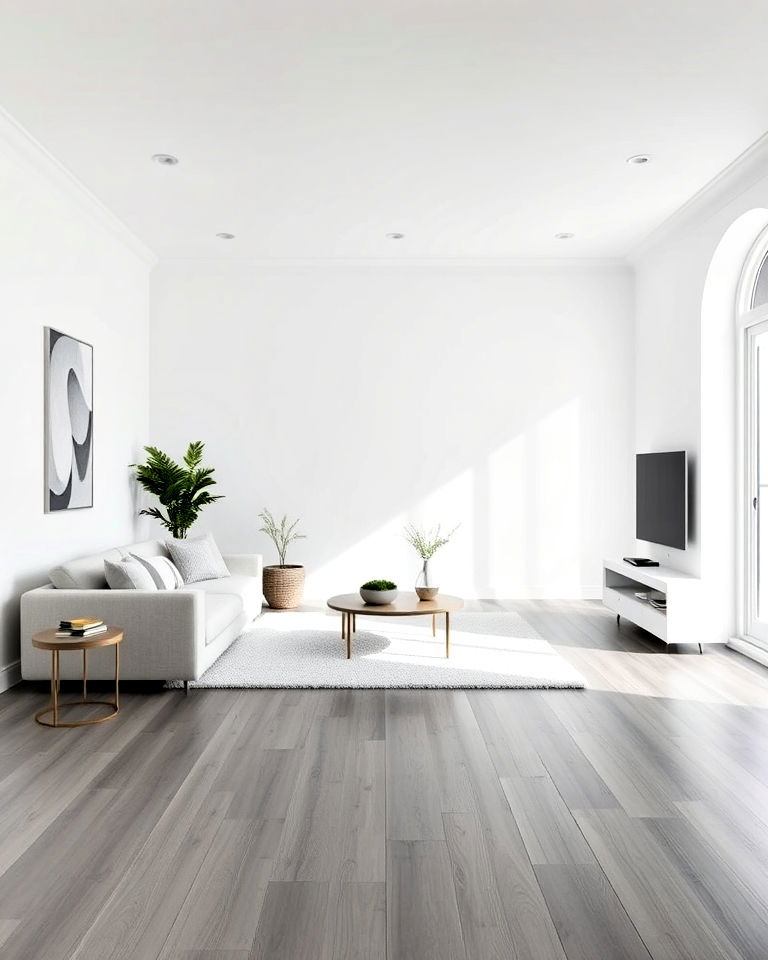 pair grey floors with crisp white walls