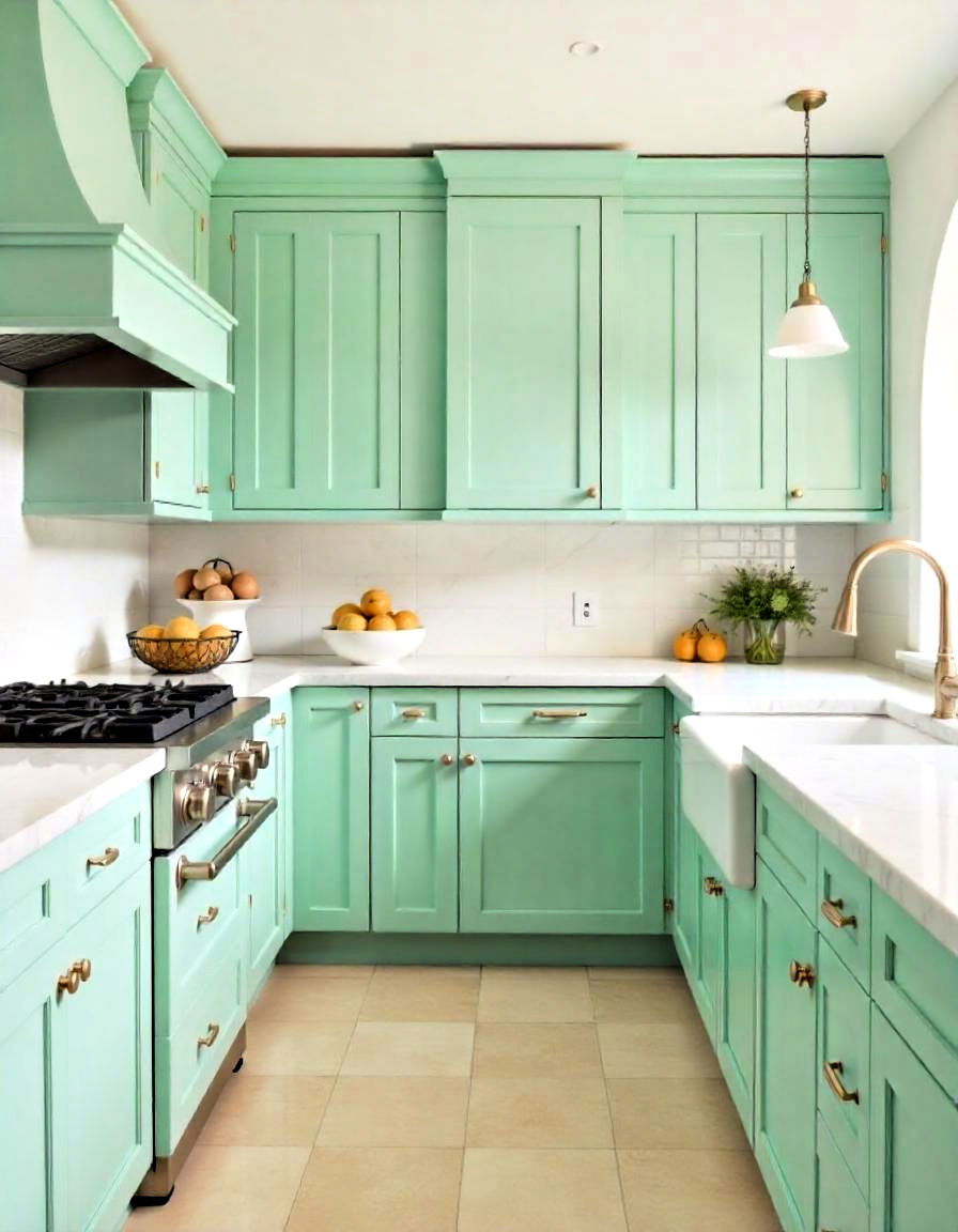 pairing mint green with marble countertops