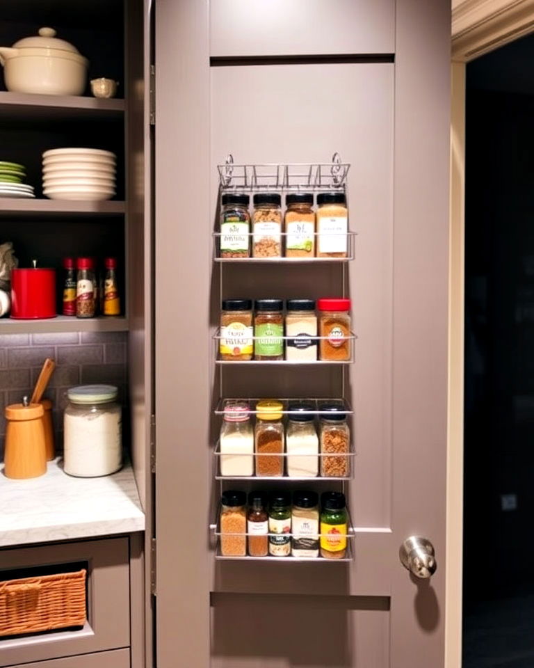 pantry with built in spice rack