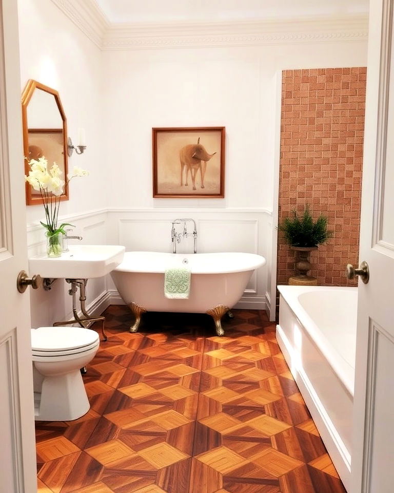 parquet flooring bathroom for classic elegance