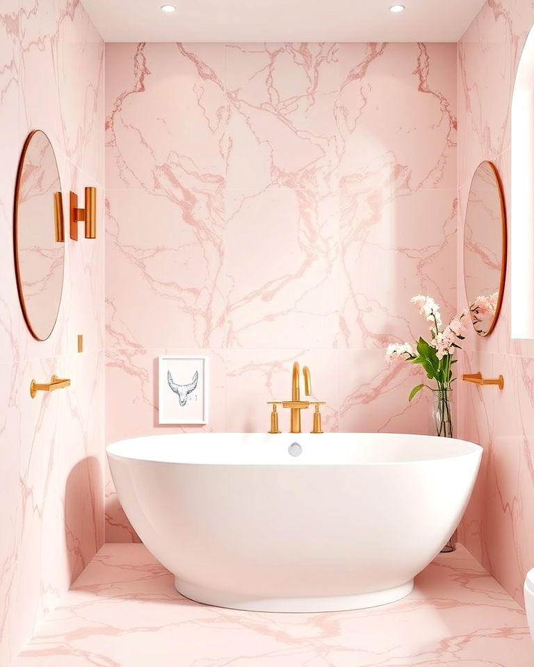 pastel pink marble tiles for a sophisticated touch