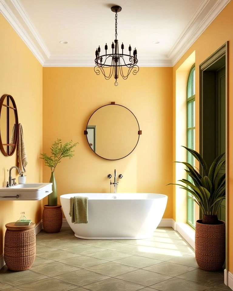 pastel yellow walls with olive green accents