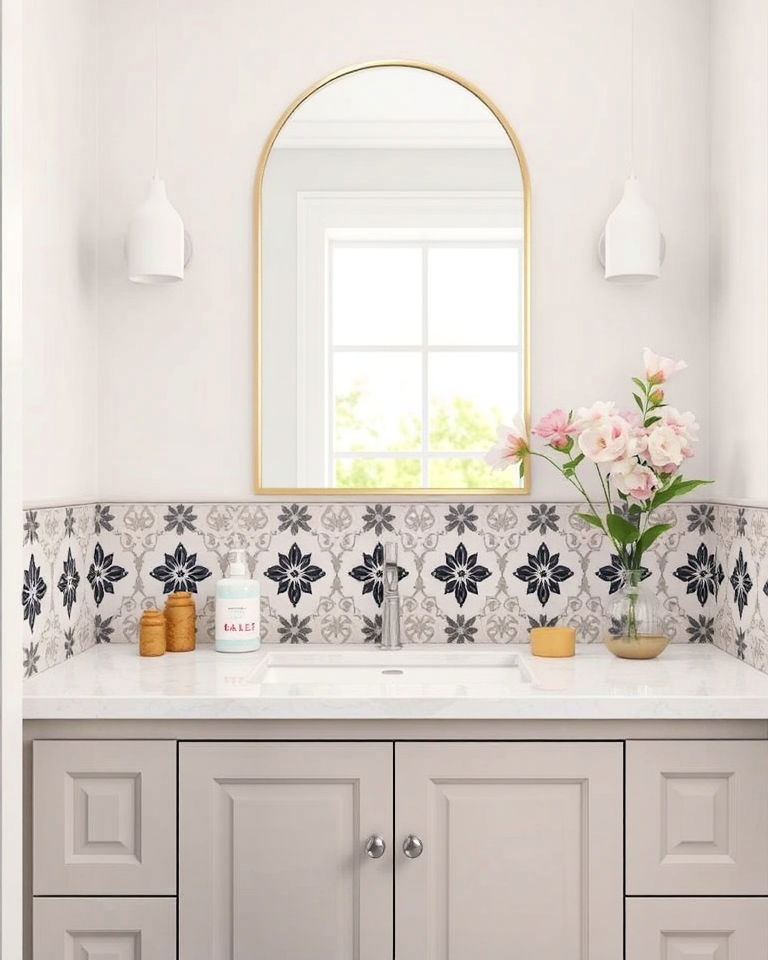 patterned ceramic tiles backsplash bathroom