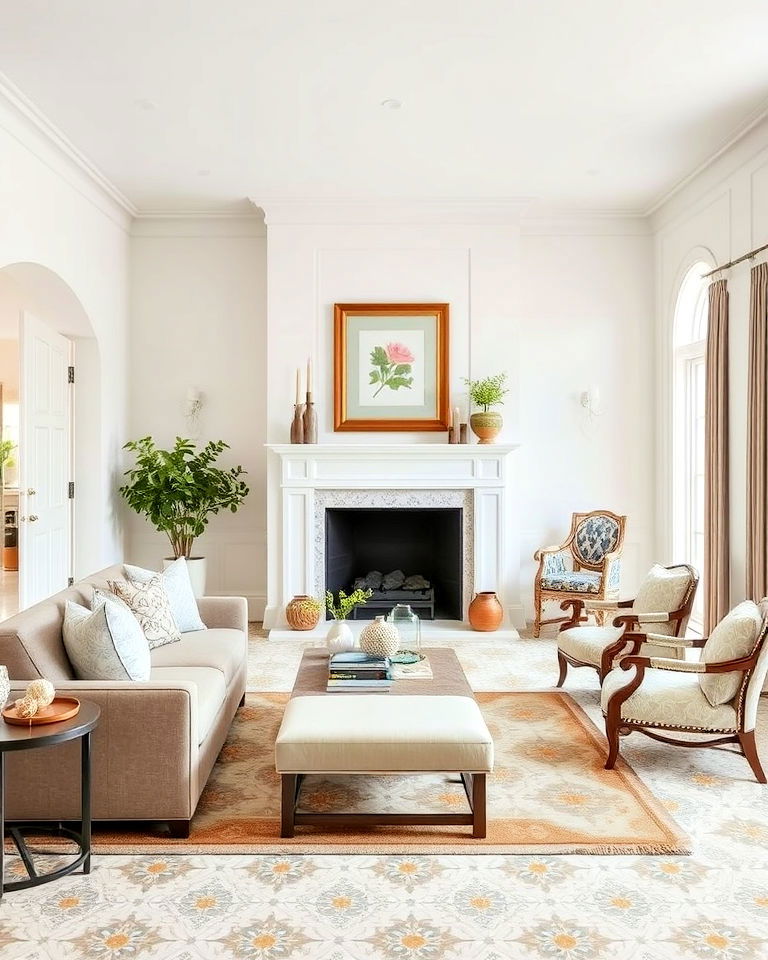 patterned tile accents living room