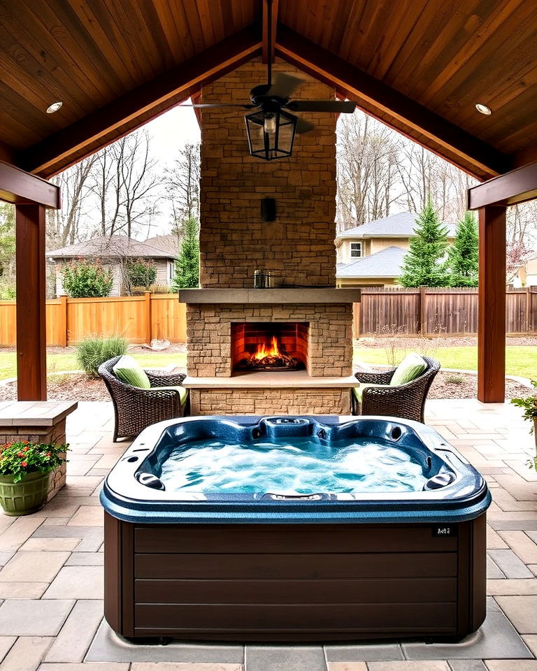 pavilion fireplace and hot tub idea