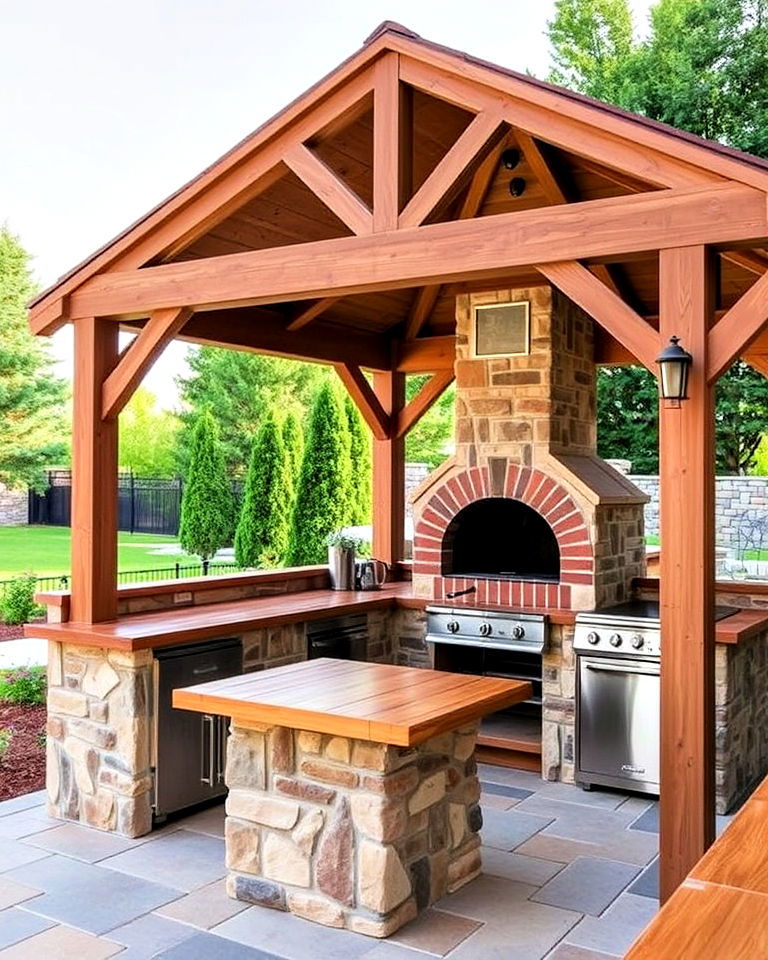 pavilion style gazebo with outdoor pizza oven