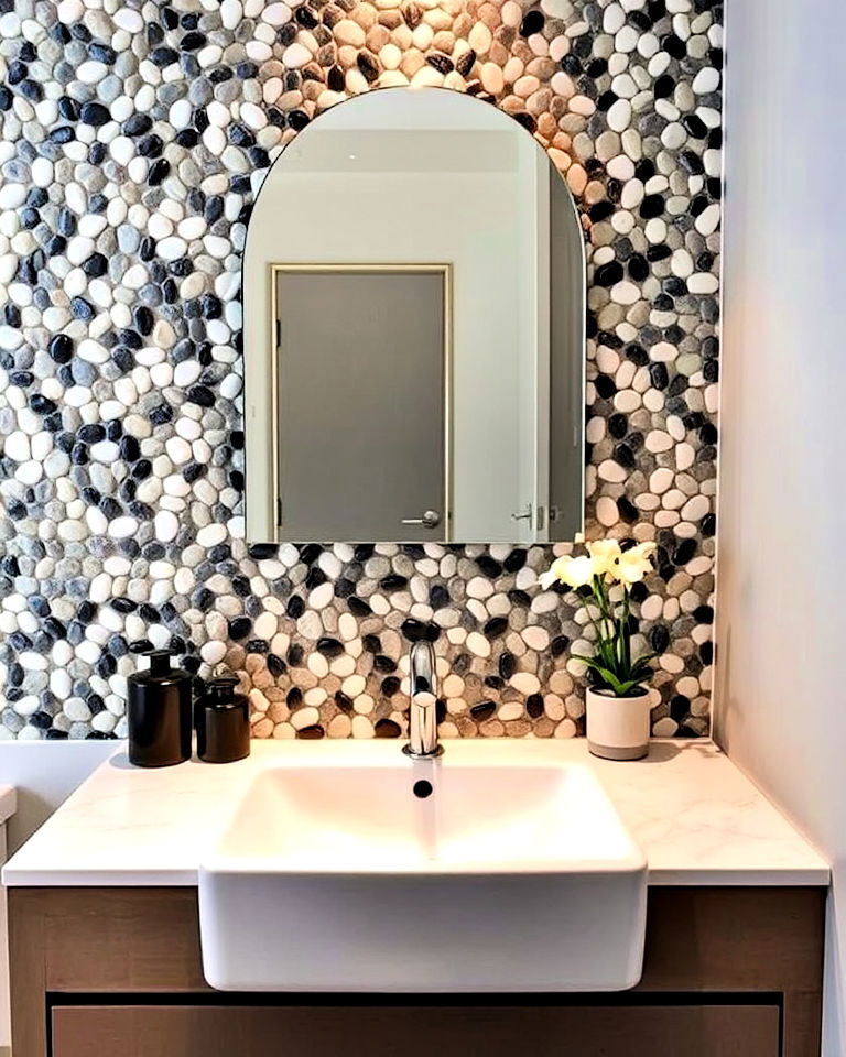 pebble mosaic backsplash for bathroom