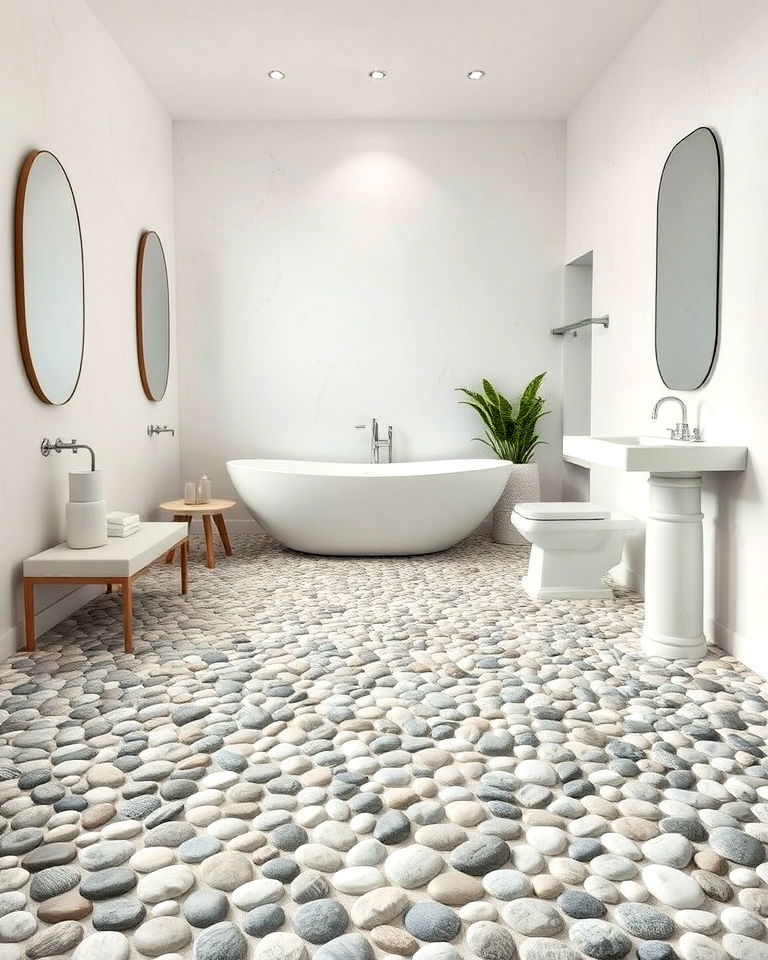 pebble stone flooring for bathroom