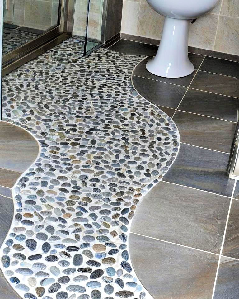 pebble tile pathway for the bathroom