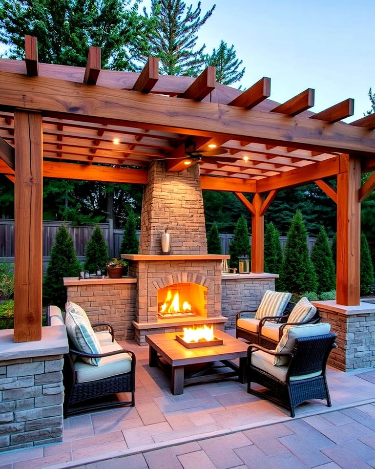 pergola with a fireplace for year round use