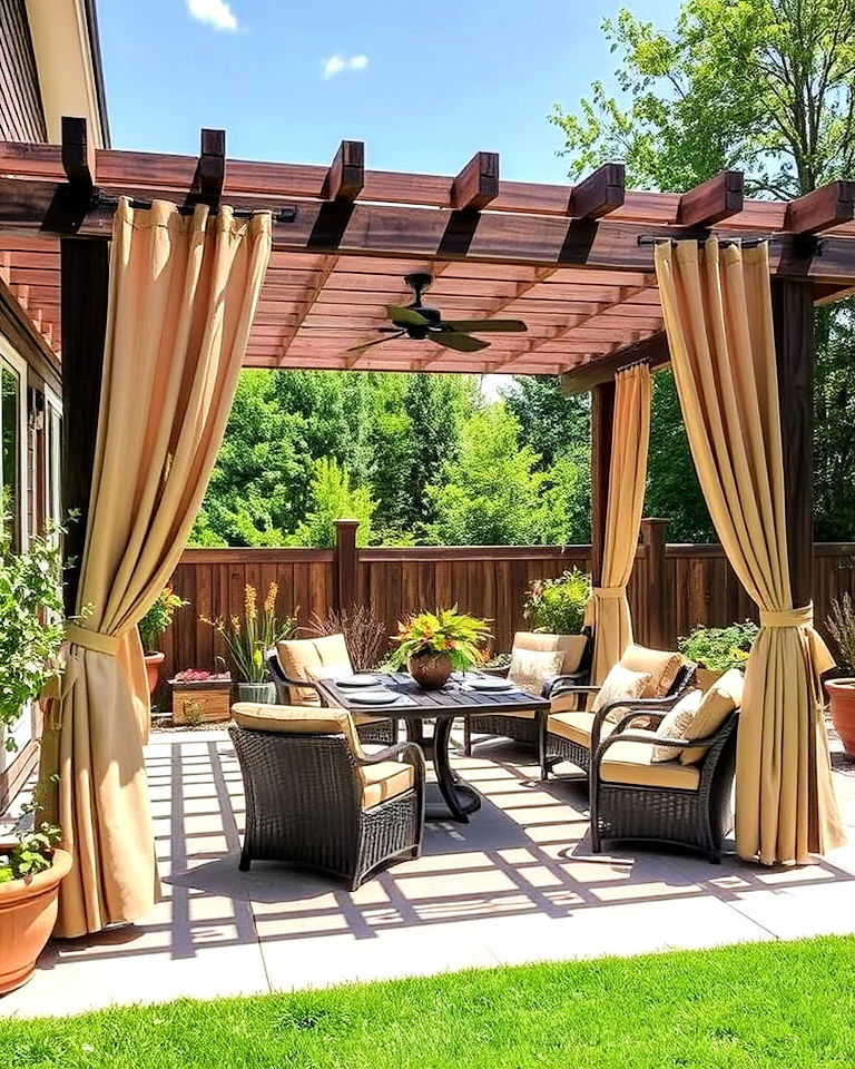 pergola with outdoor curtains for privacy