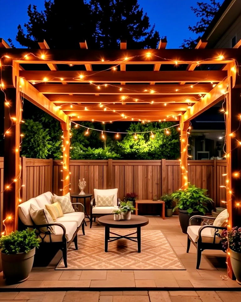 pergola with string lights for evening ambiance