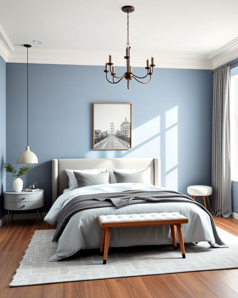 periwinkle and grey bedroom combination