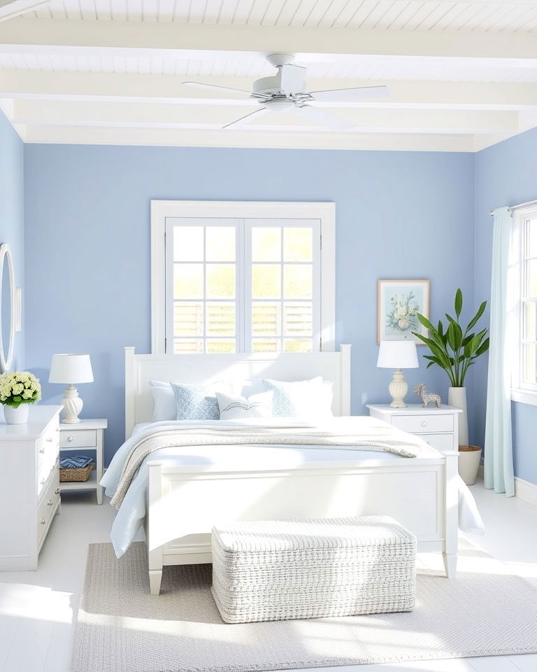 periwinkle and white palette bedroom