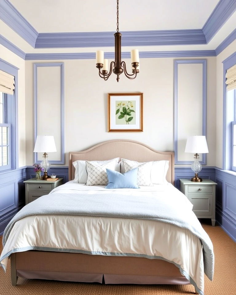 periwinkle bedroom wainscoting