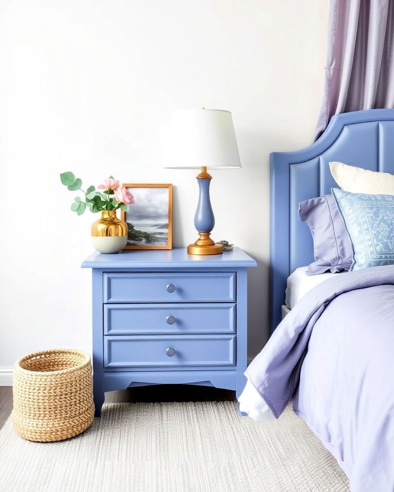 periwinkle nightstand for pop of color
