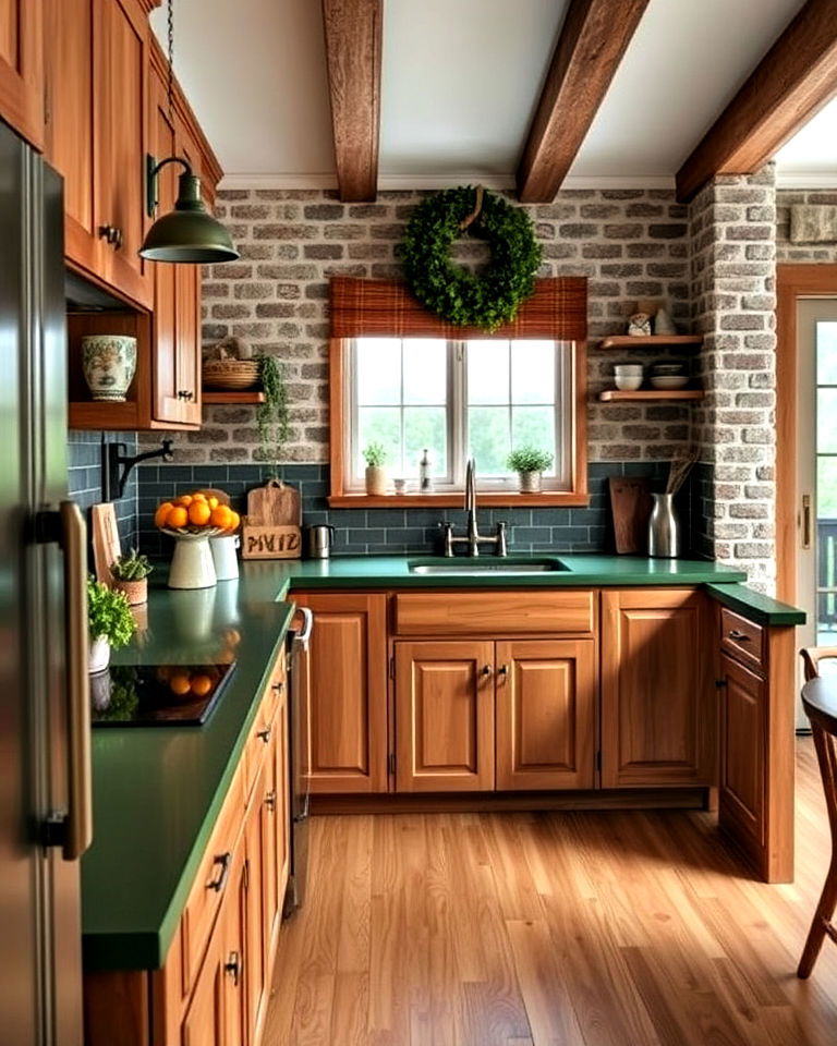 pine green kitchen countertops for rustic charm