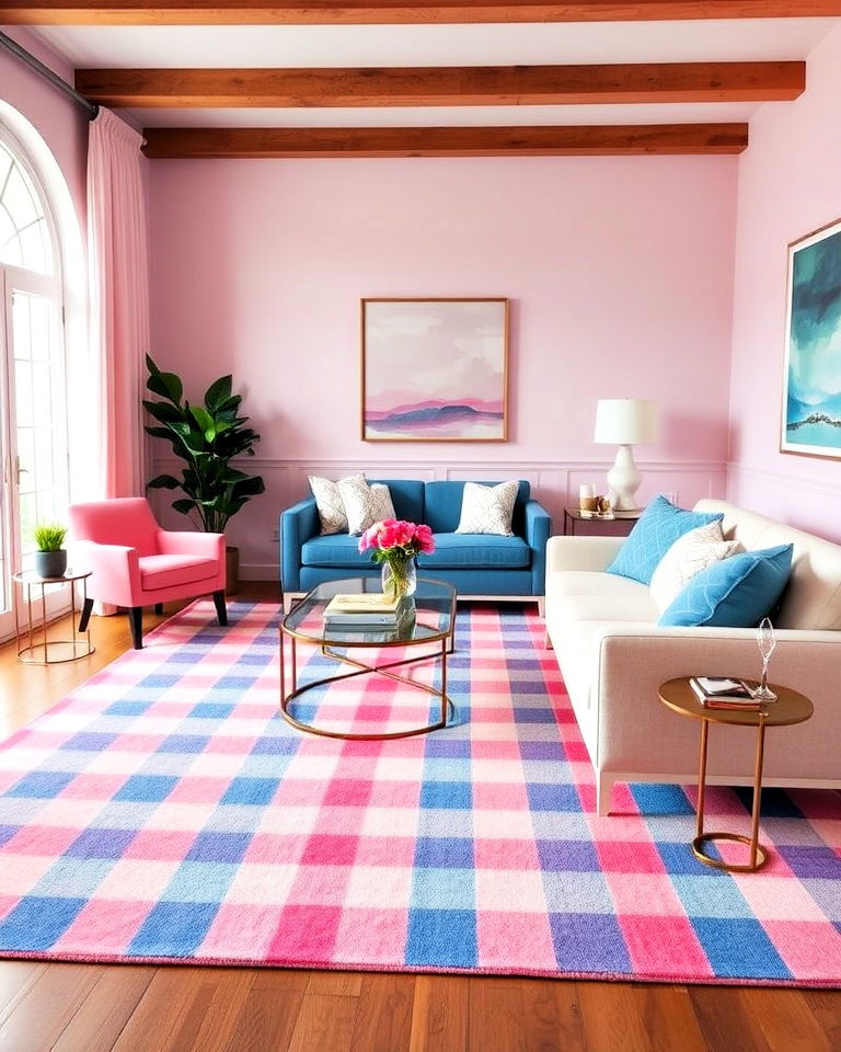 pink and blue striped rug for living room