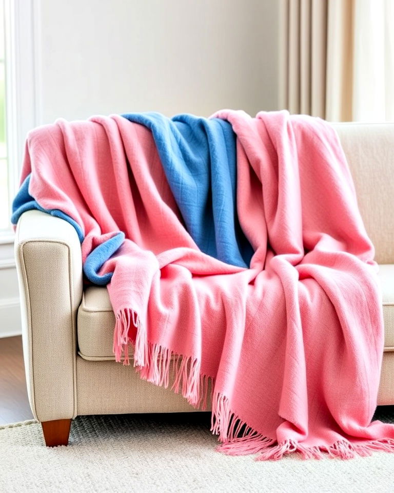 pink and blue throw blankets for living room