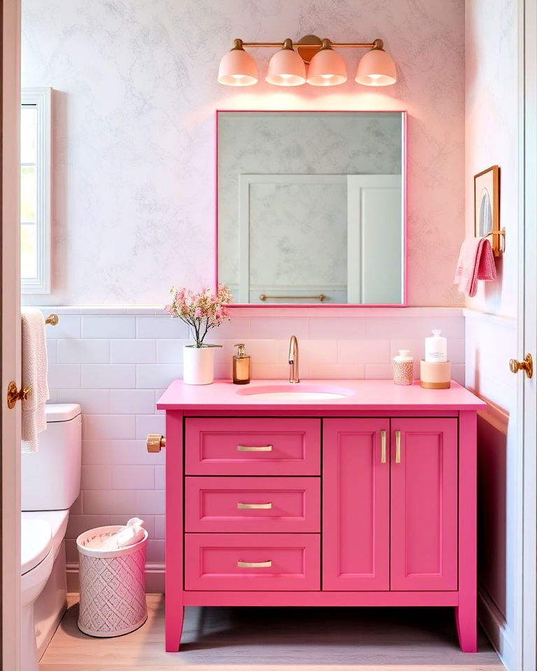 pink bathroom vanity for a pop of color