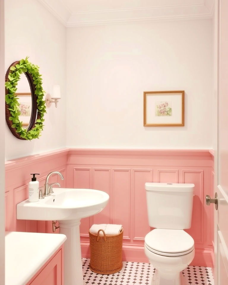pink bathroom wainscoting for a classic twist