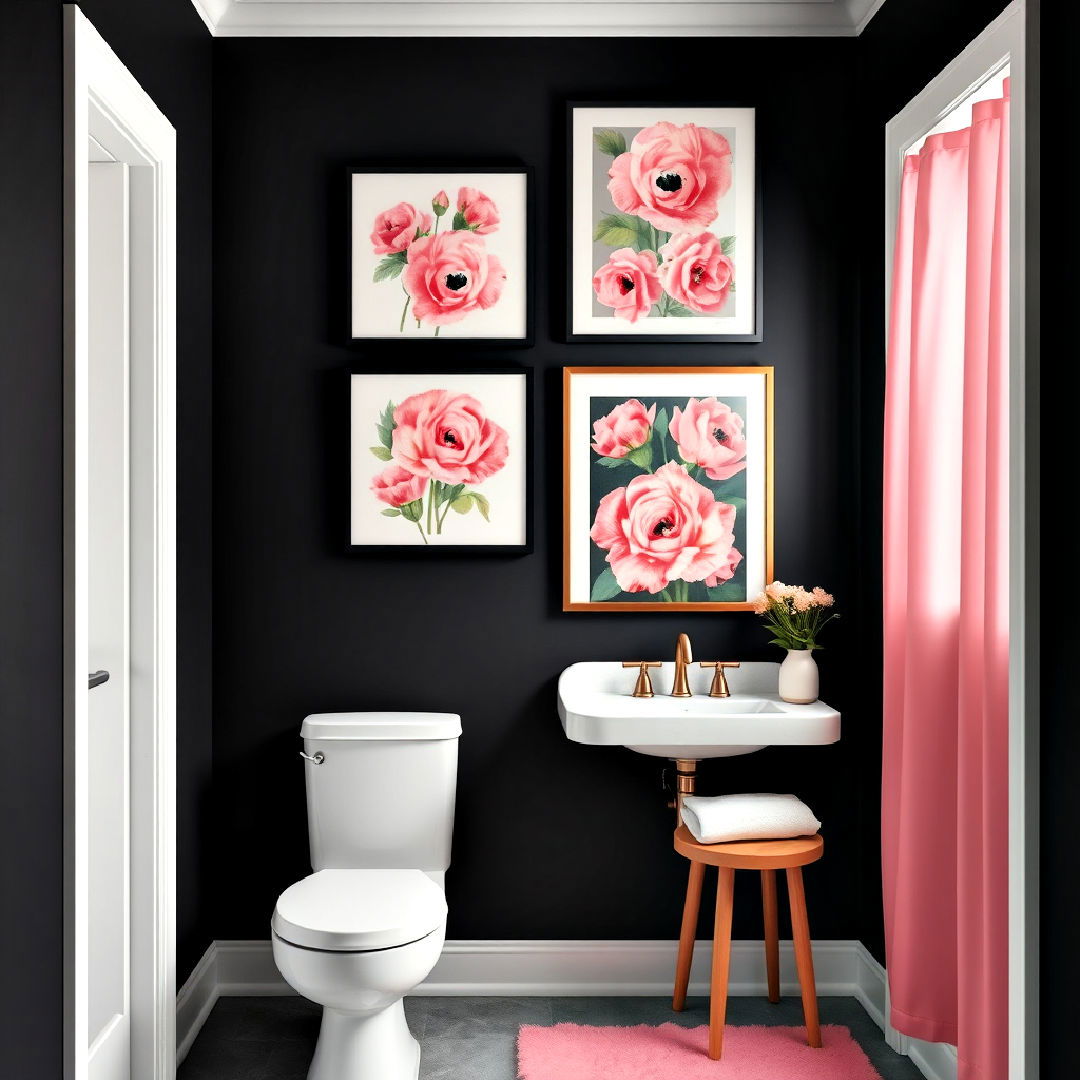pink floral wall art for bathroom