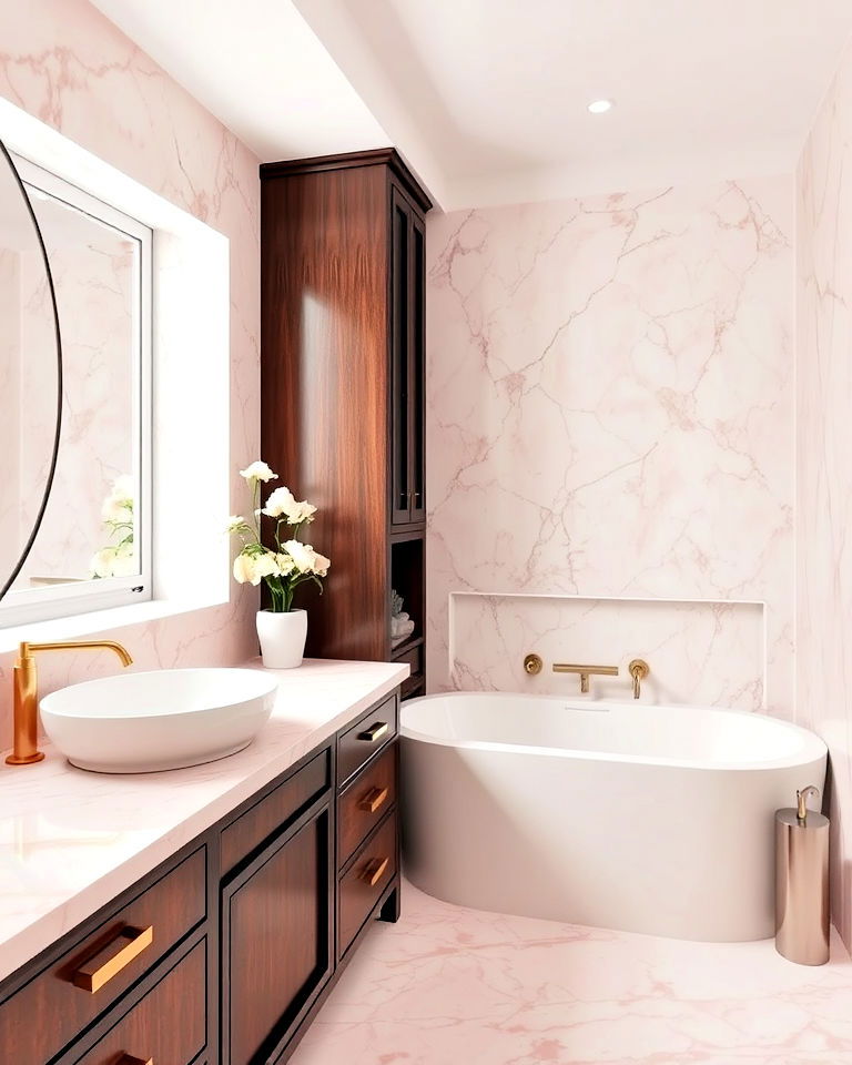pink marble bathroom countertop for elegance