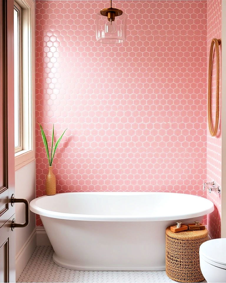 pink penny tiles for retro inspired bathroom design