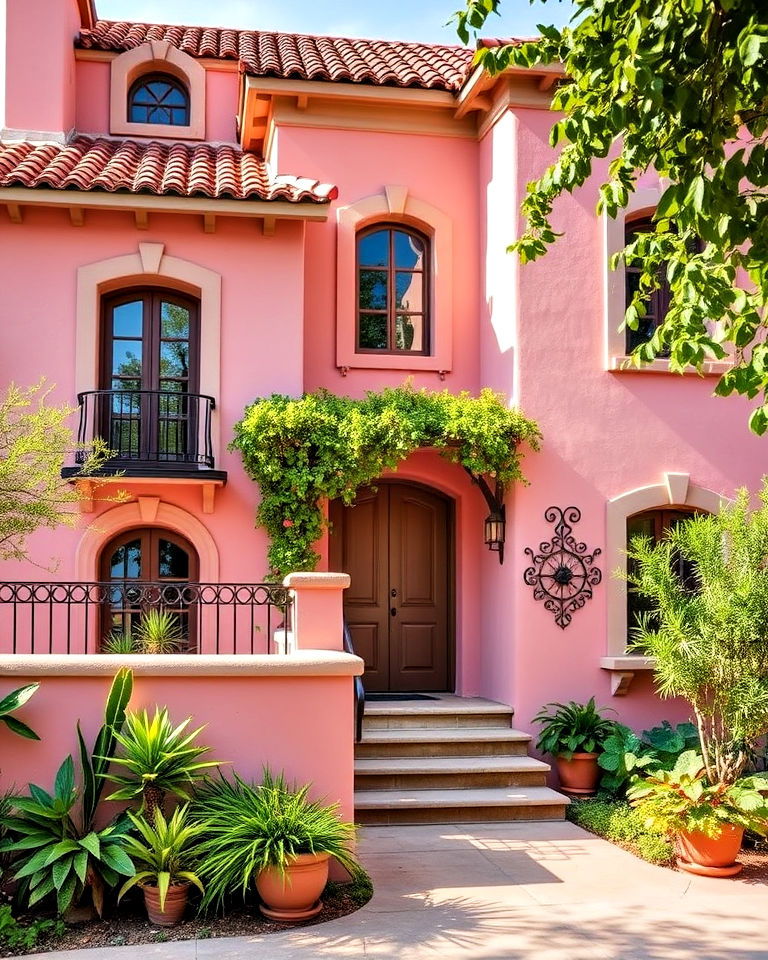 pink stucco for a mediterranean touch