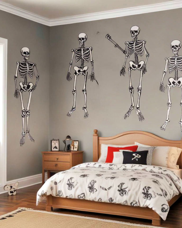 pirate themed bedroom with skeleton wall decals