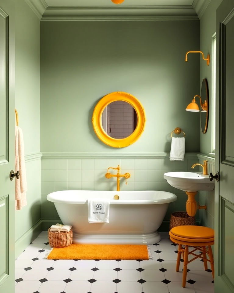 pistachio green walls with yellow fixtures