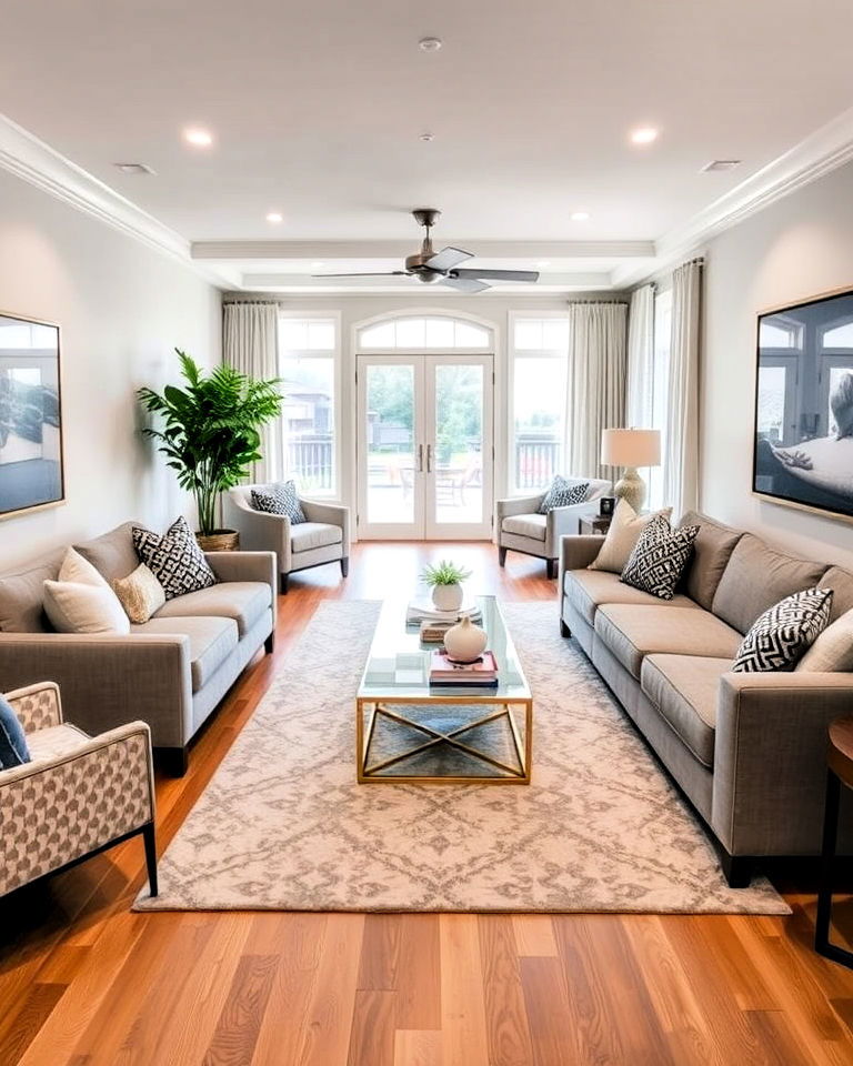 place furniture in grouping for long living room