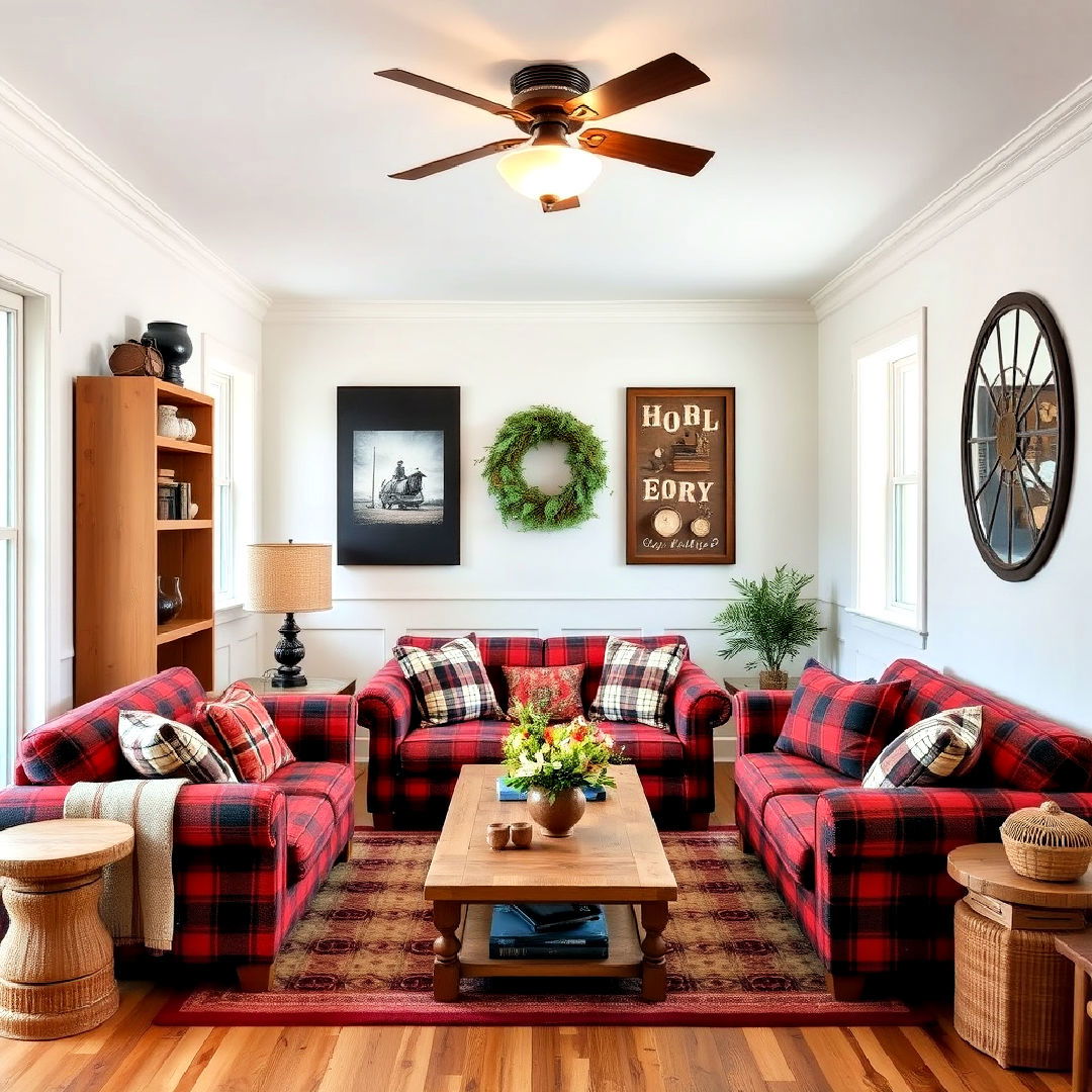 plaid or flannel accents living room