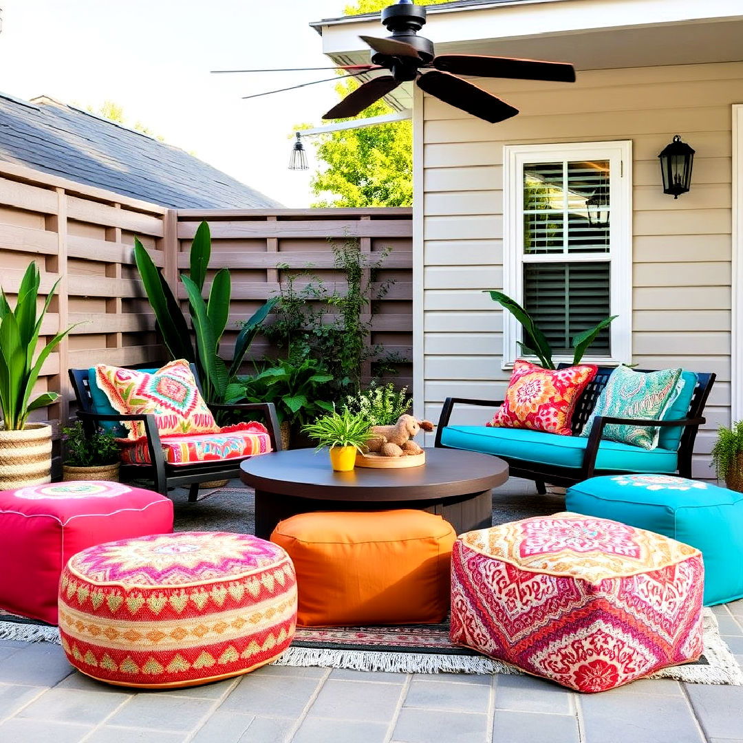 playful brightly colored poufs