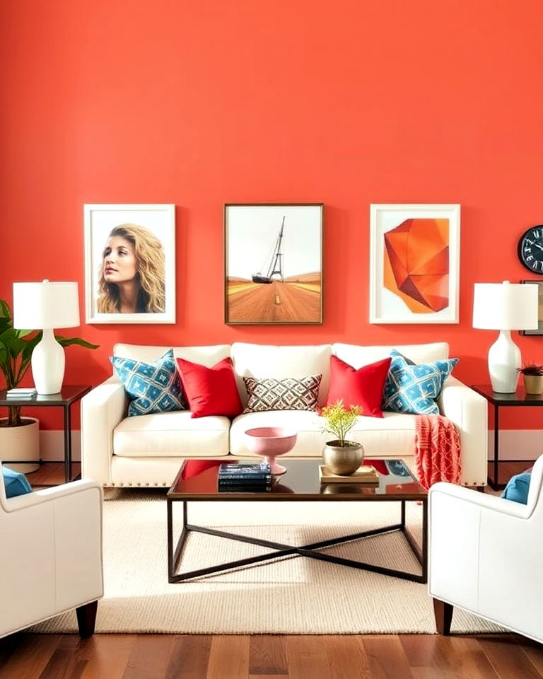 playful cream couch pop of color with pillows