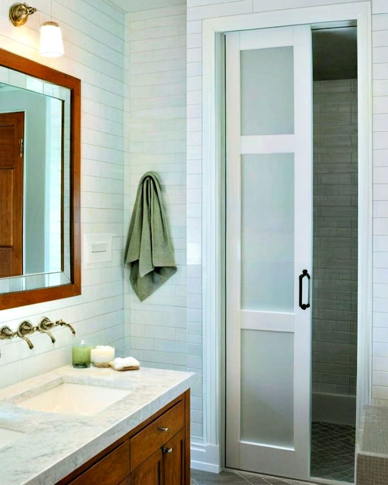 pocket door shower entry to save space