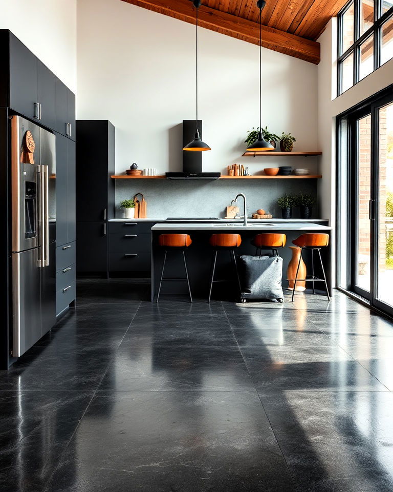 polished black concrete floors