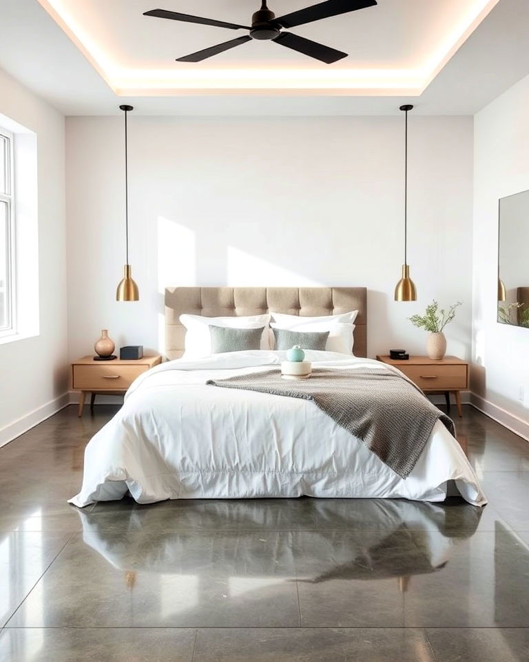 polished concrete floor for a sleek look bedroom