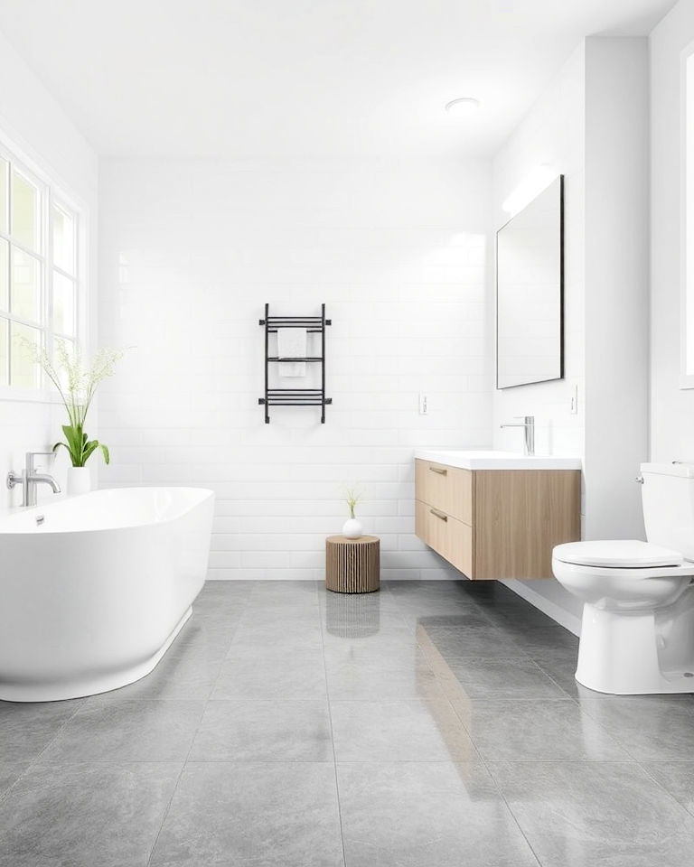 polished gray tile flooring for bathroom