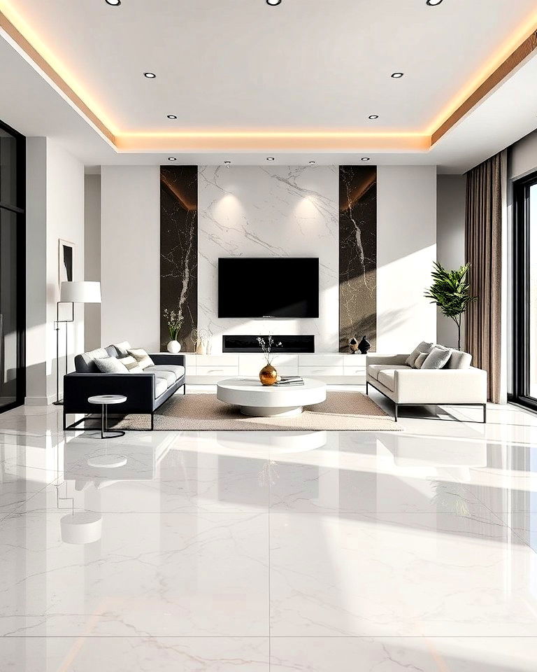 polished marble floors for a sleek finish