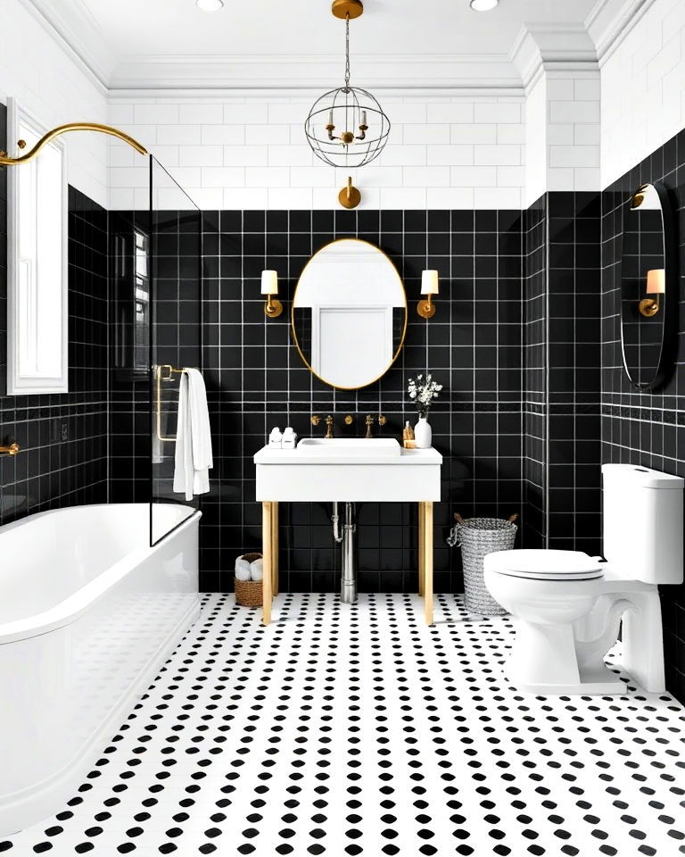 polka dot tile effect using black and white tiles