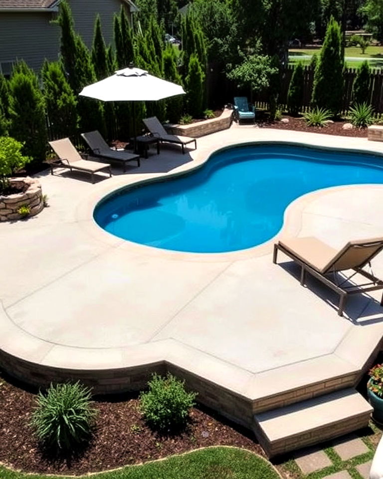 poolside concrete patio with lounge chairs