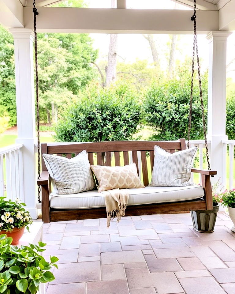 porch swing with pillows for a relaxing retreat