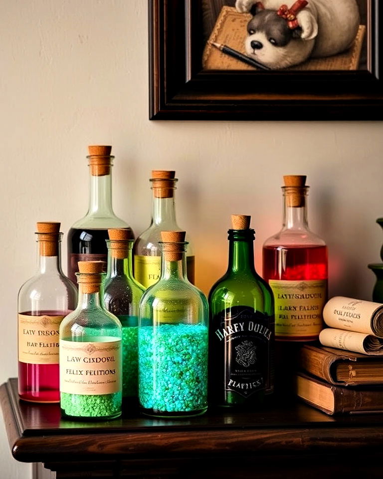 potion bottle display for an alchemist’s corner