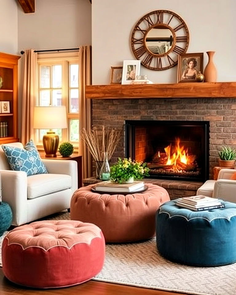 poufs for additional fireplace seating