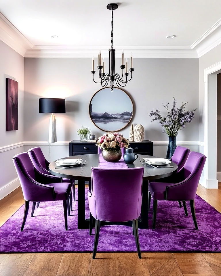purple and gray palette dining room